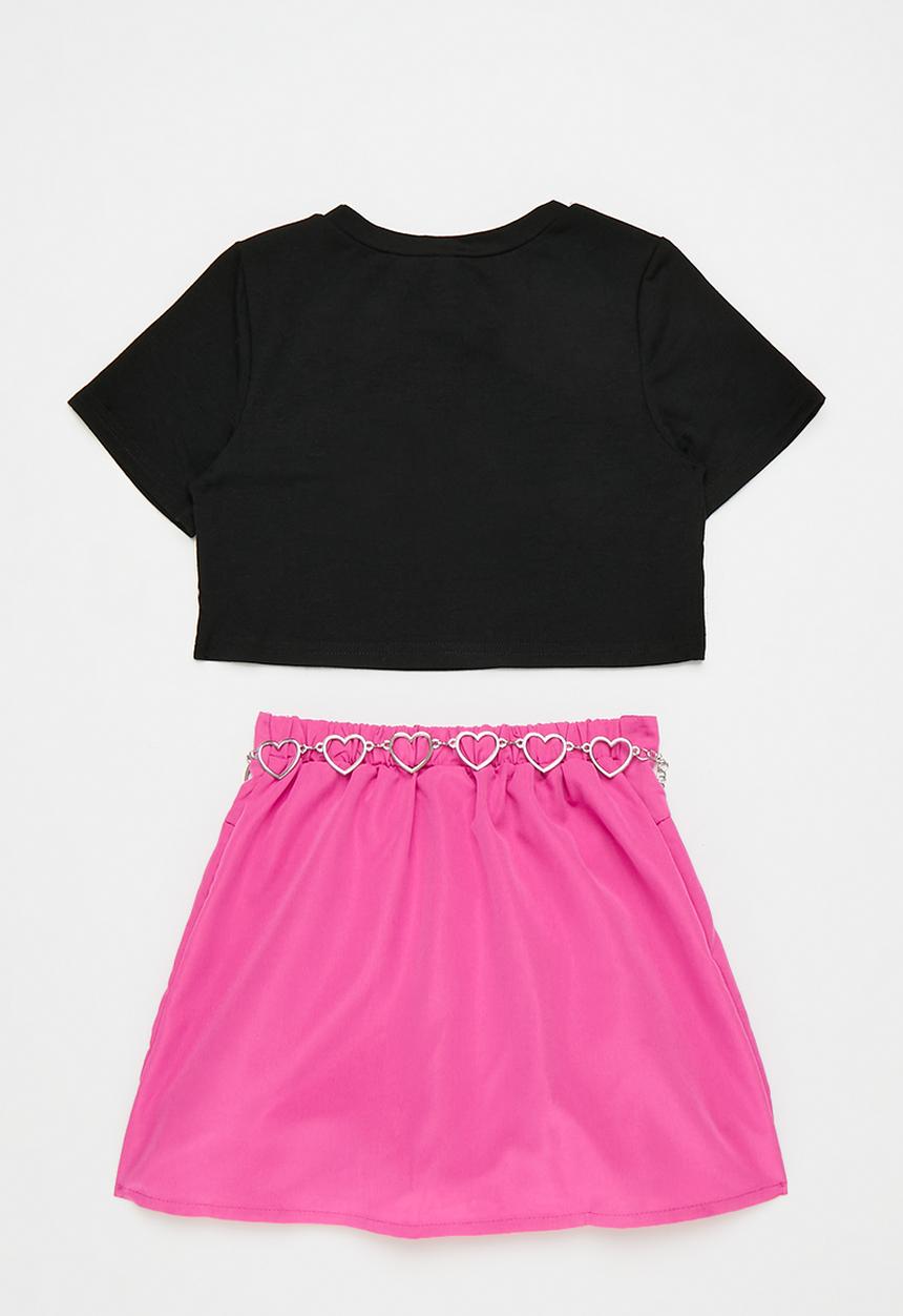 Pop Candy - Printed tee & skirt set-black & pink