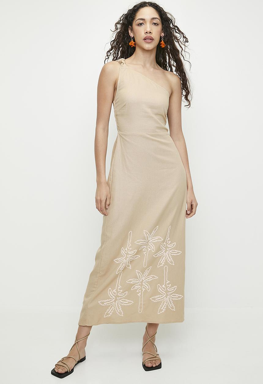 Superbalist - Linen look asym midi dress - neutral