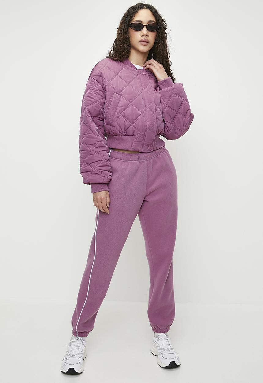 Cotton On - Quilted Rib Bomber Jacket-Red Violet