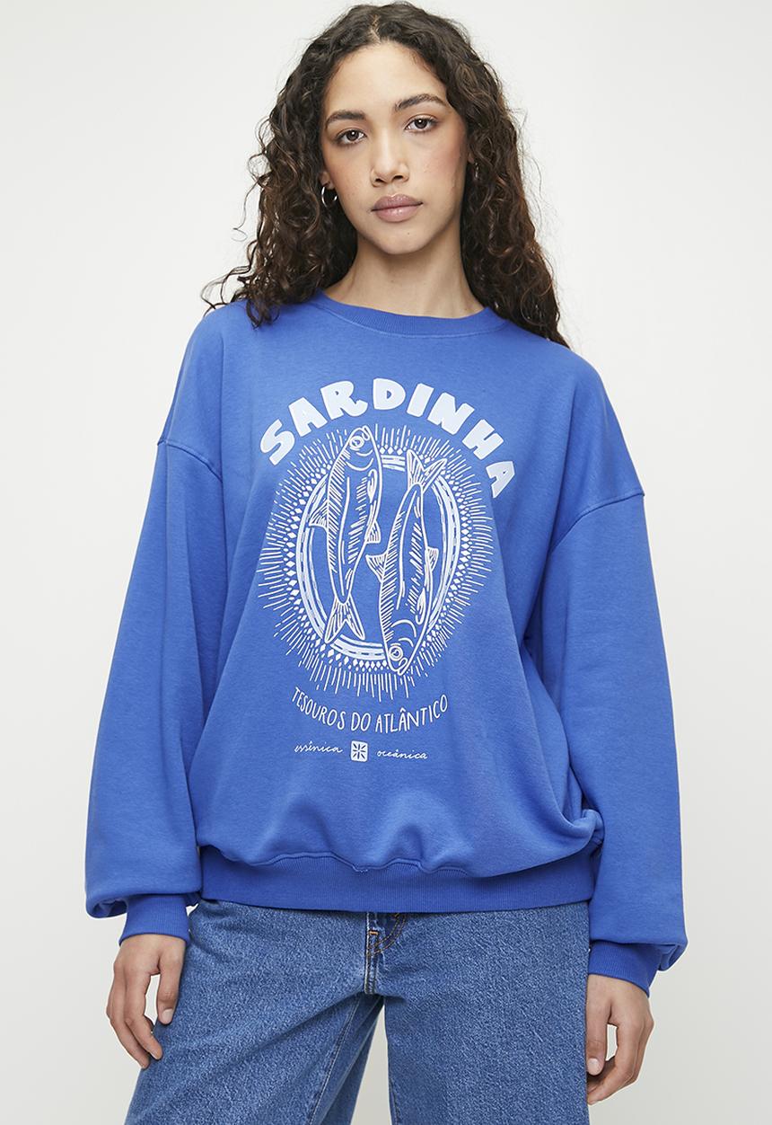 Cotton On - Classic Graphic Crew Sweatshirt - Sardinha/Pacific Blue