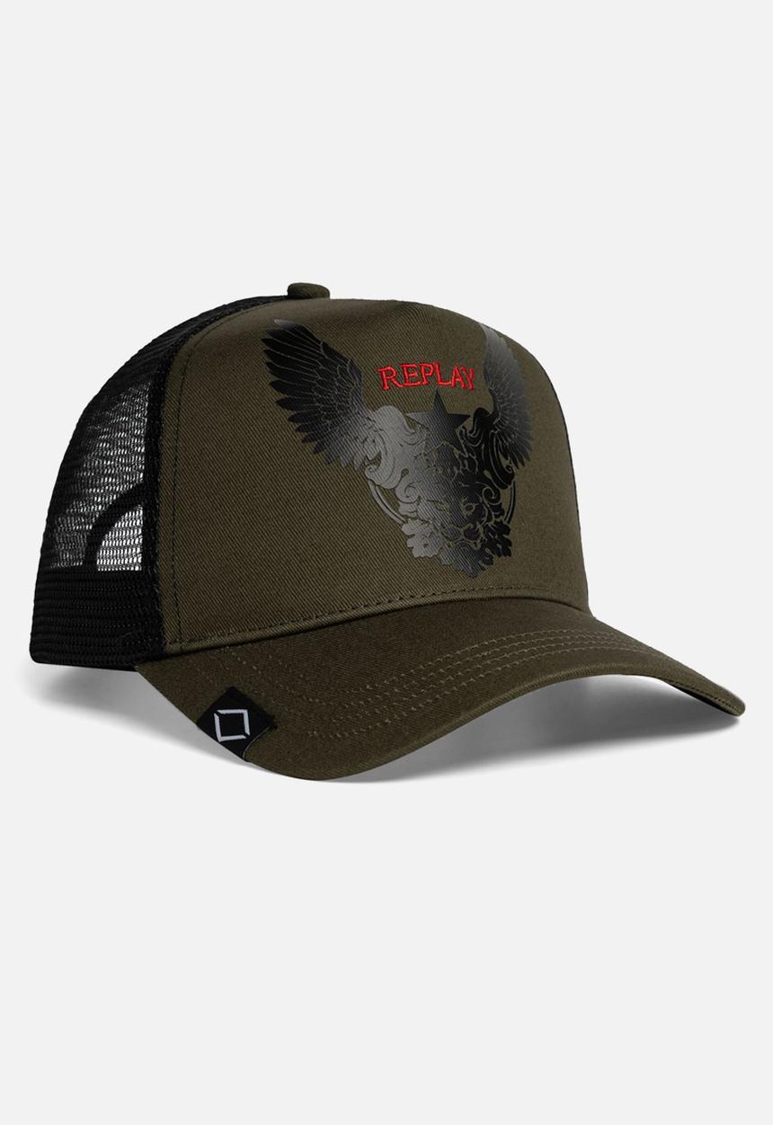 Replay - Cotton twil + mesh trucker cap - khaki green