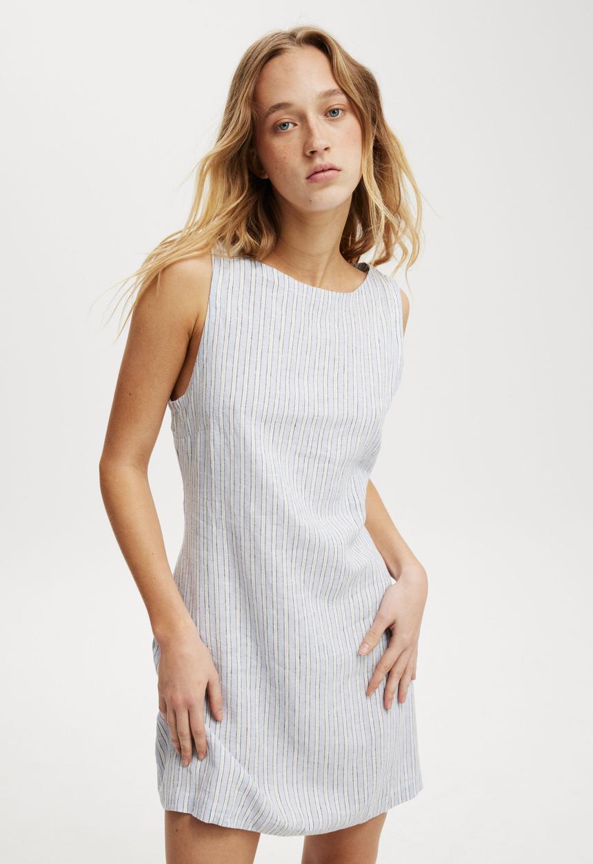 Cotton On - Haven High Neck Mini Dress - Peggy Stripe Parisian Lavender