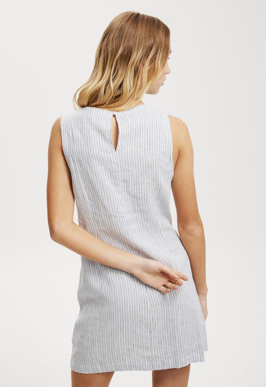 Cotton On - Haven High Neck Mini Dress - Peggy Stripe Parisian Lavender