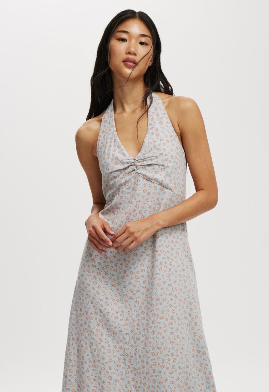 Cotton On - Haven Halter Midi Dress - Paisley Ditsy Light Steel