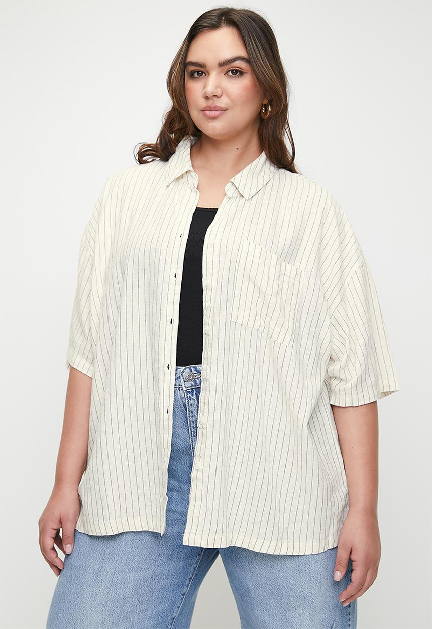 Cotton On - Plus Haven Short Sleeve Shirt - Dahna Pinstripe