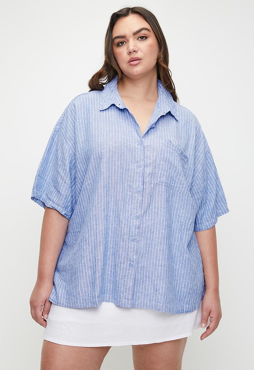 Cotton On - Plus Haven Short Sleeve Shirt - Asher Stripe Blue