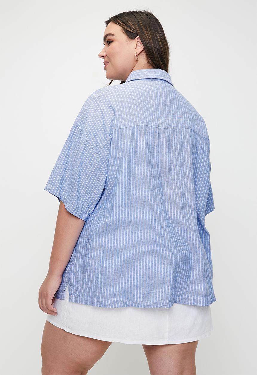 Cotton On - Plus Haven Short Sleeve Shirt - Asher Stripe Blue