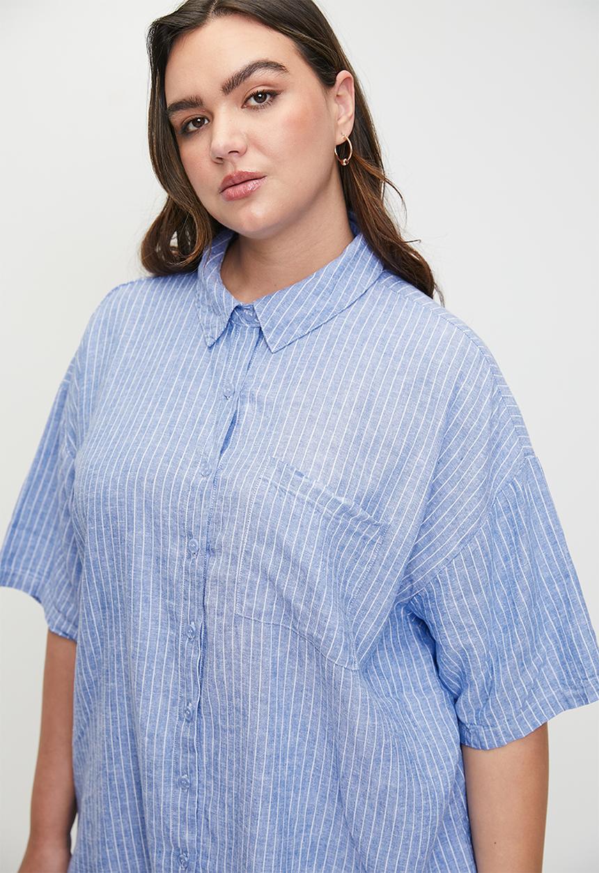 Cotton On - Plus Haven Short Sleeve Shirt - Asher Stripe Blue
