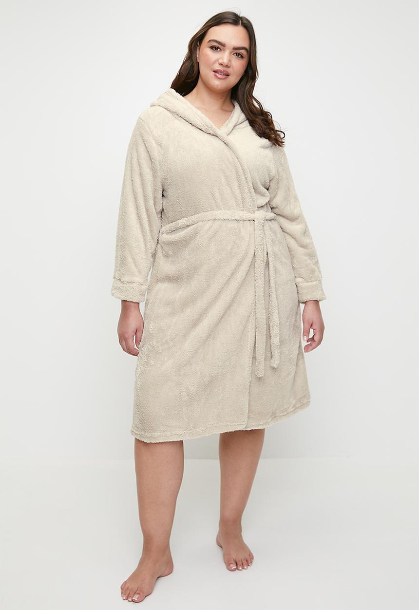 Trendyol - Teddy Bear Embroidered Hooded Wellsoft Knitted Dressing - Beige