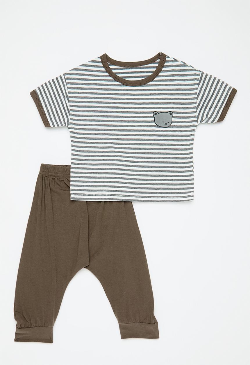 Pop Candy - Striped tee & pants set - brown