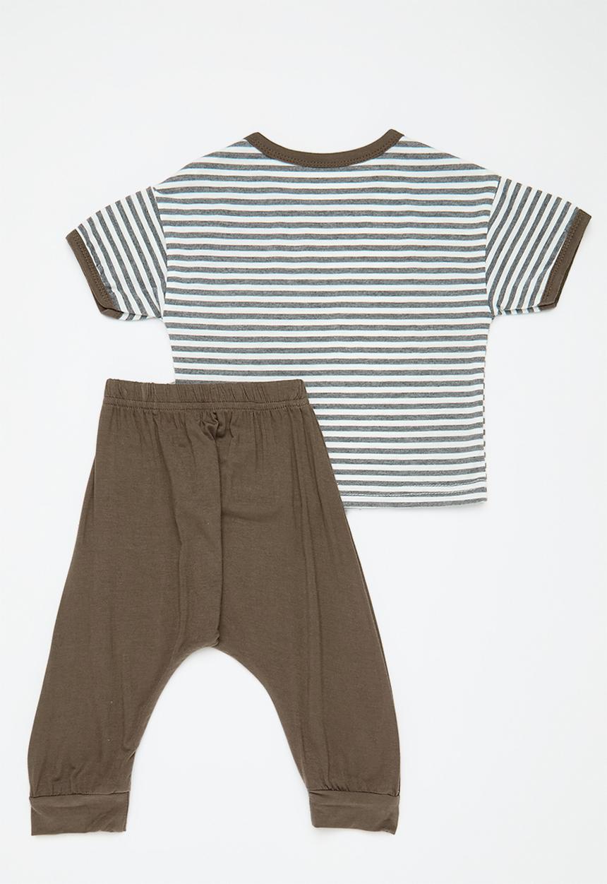 Pop Candy - Striped tee & pants set - brown