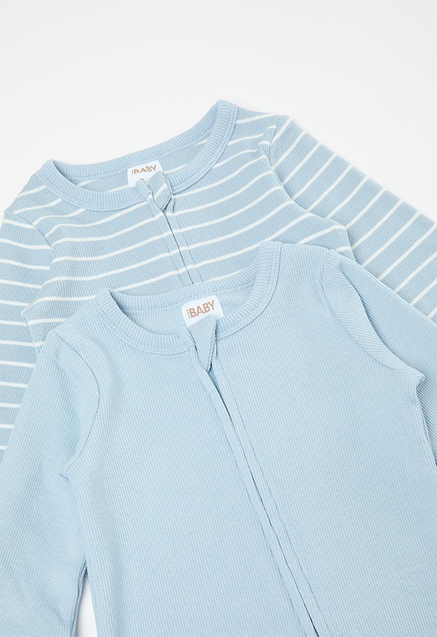 Cotton On - The long sleeve rib romper - dusty blue/vanilla riley stripe