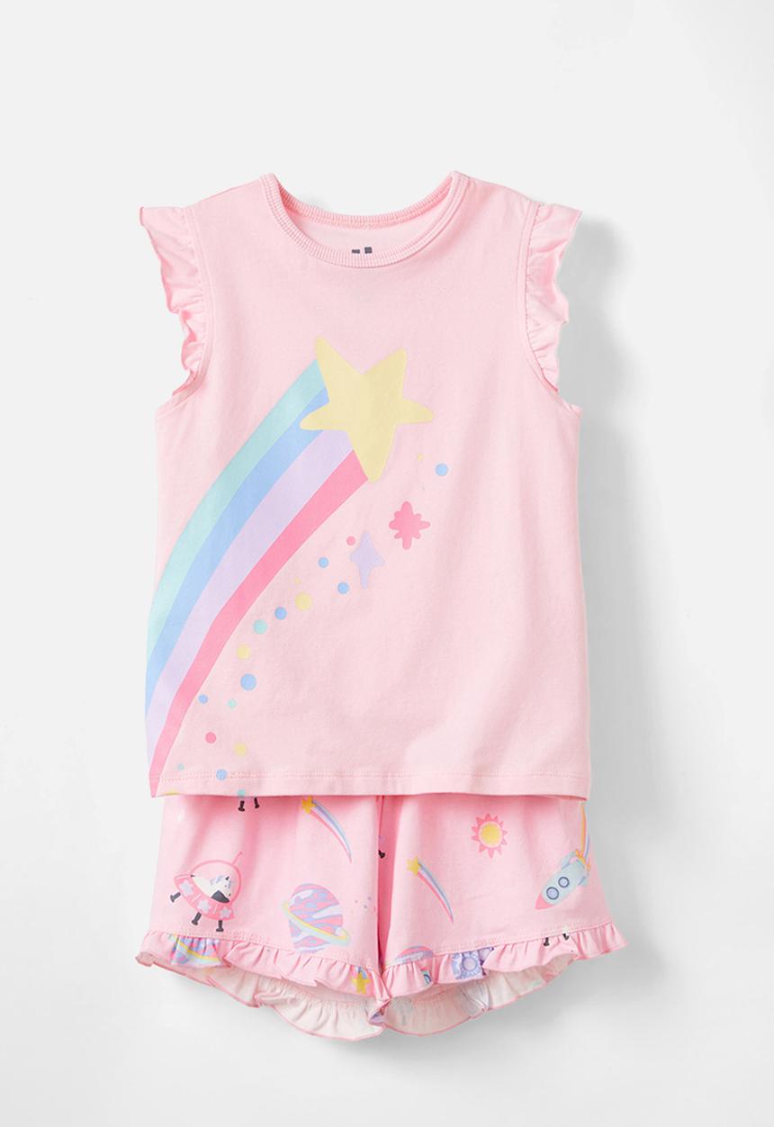 Cotton On - Stacey short sleeve flutter pyjama set - blush pink/unicorn space glow