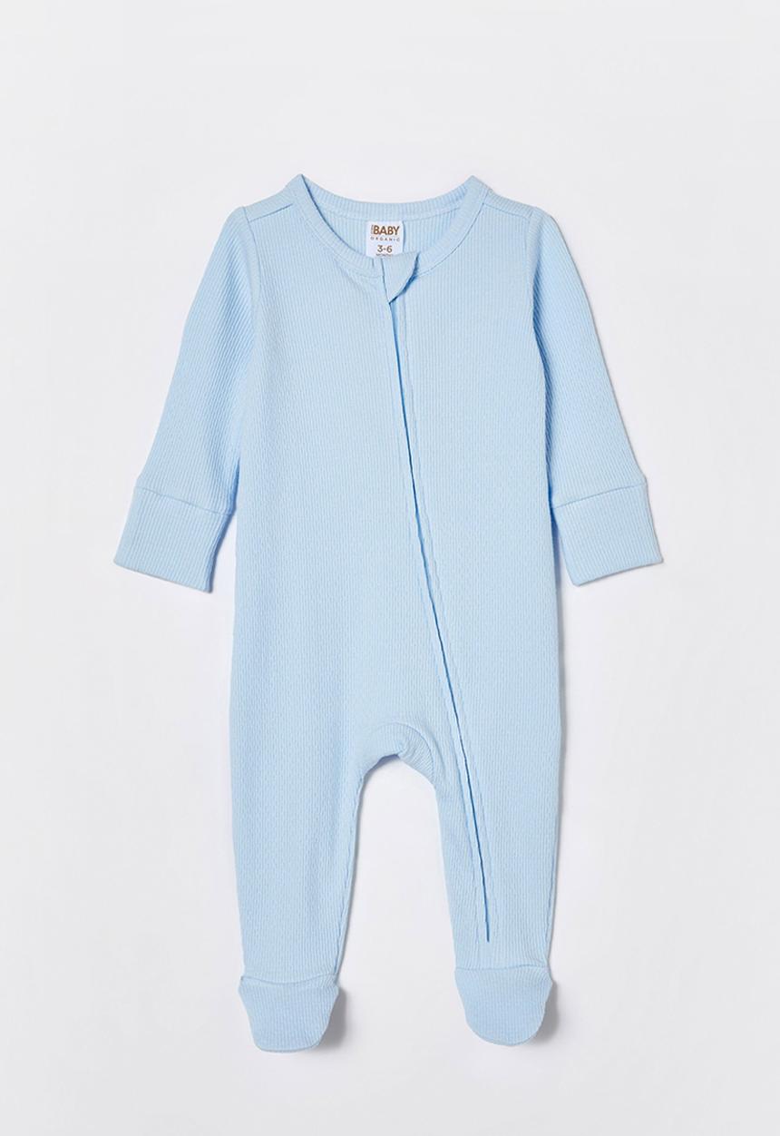 Cotton On - Organic pointelle zip romper - white water blue