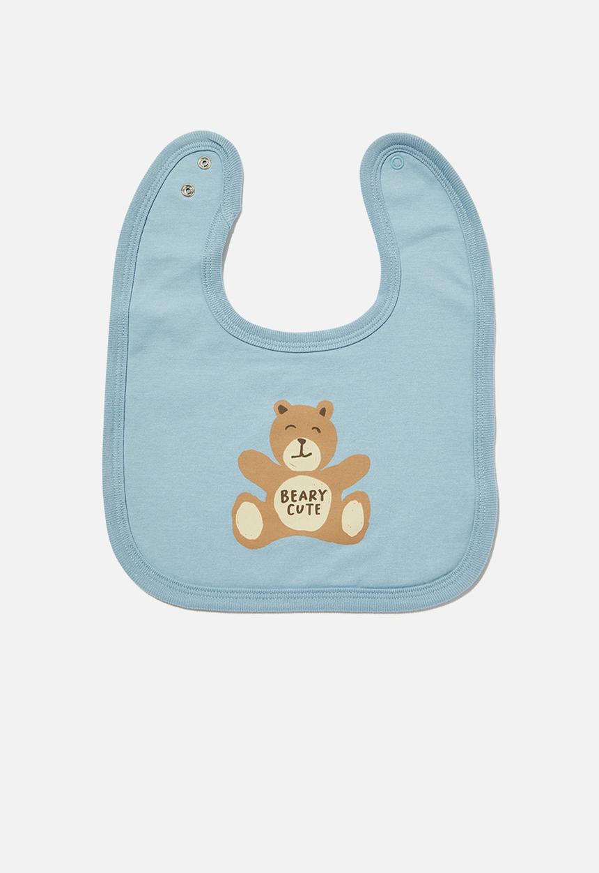 Cotton On - The baby bib - dusty blue/beary cute