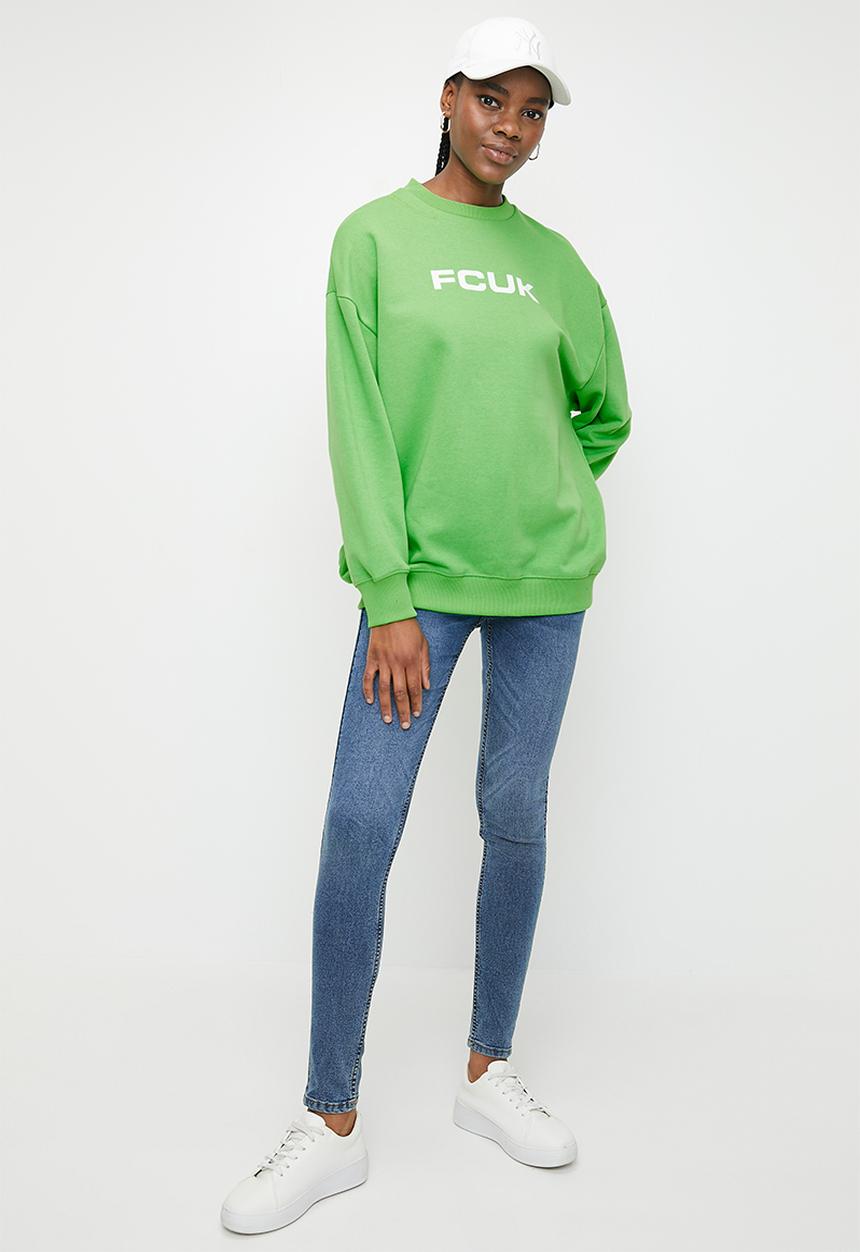 French Connection - Fcuk Oversized Sweater - Poise Green & White