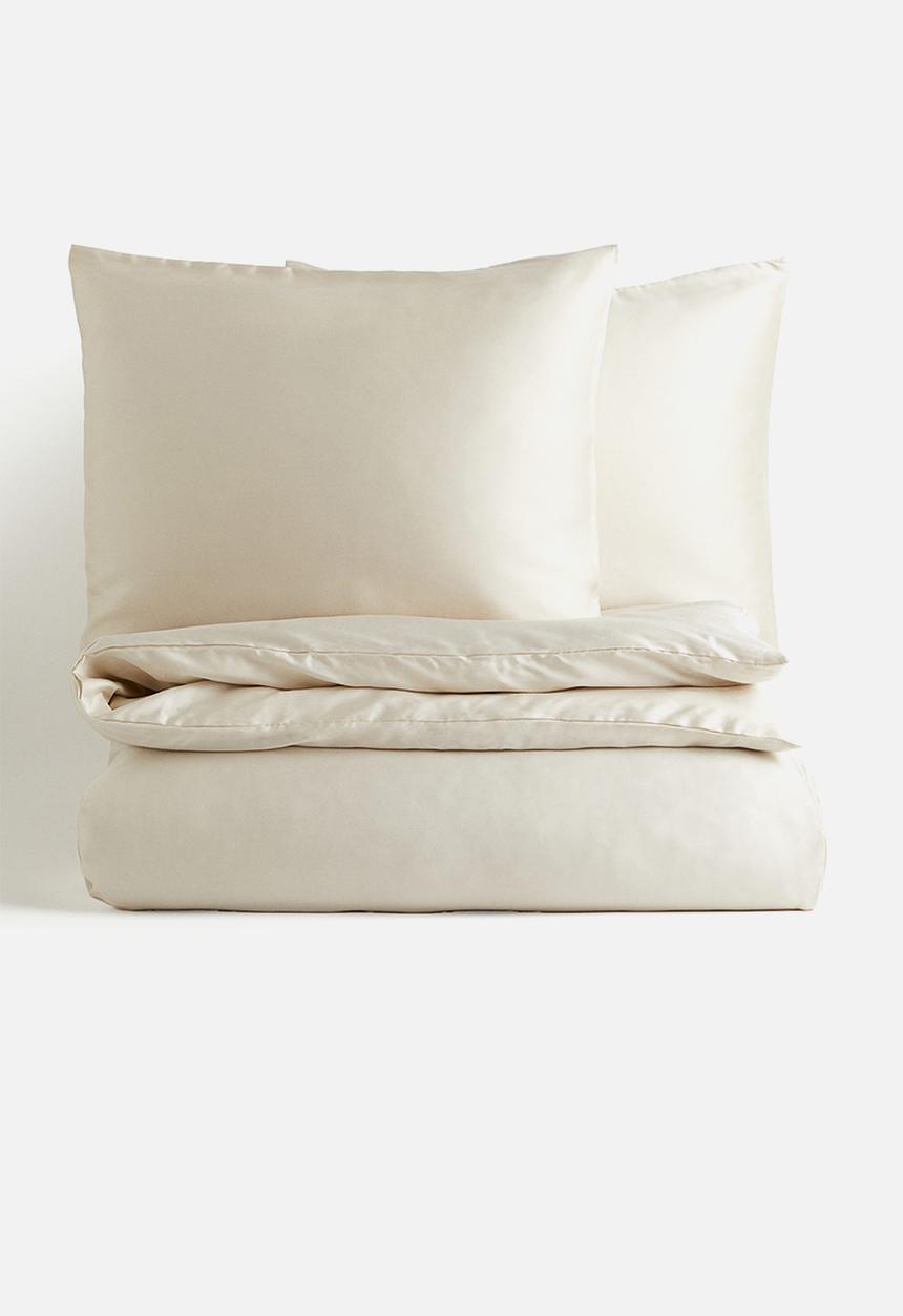 H&M - Satin double/king duvet cover set - light beige 