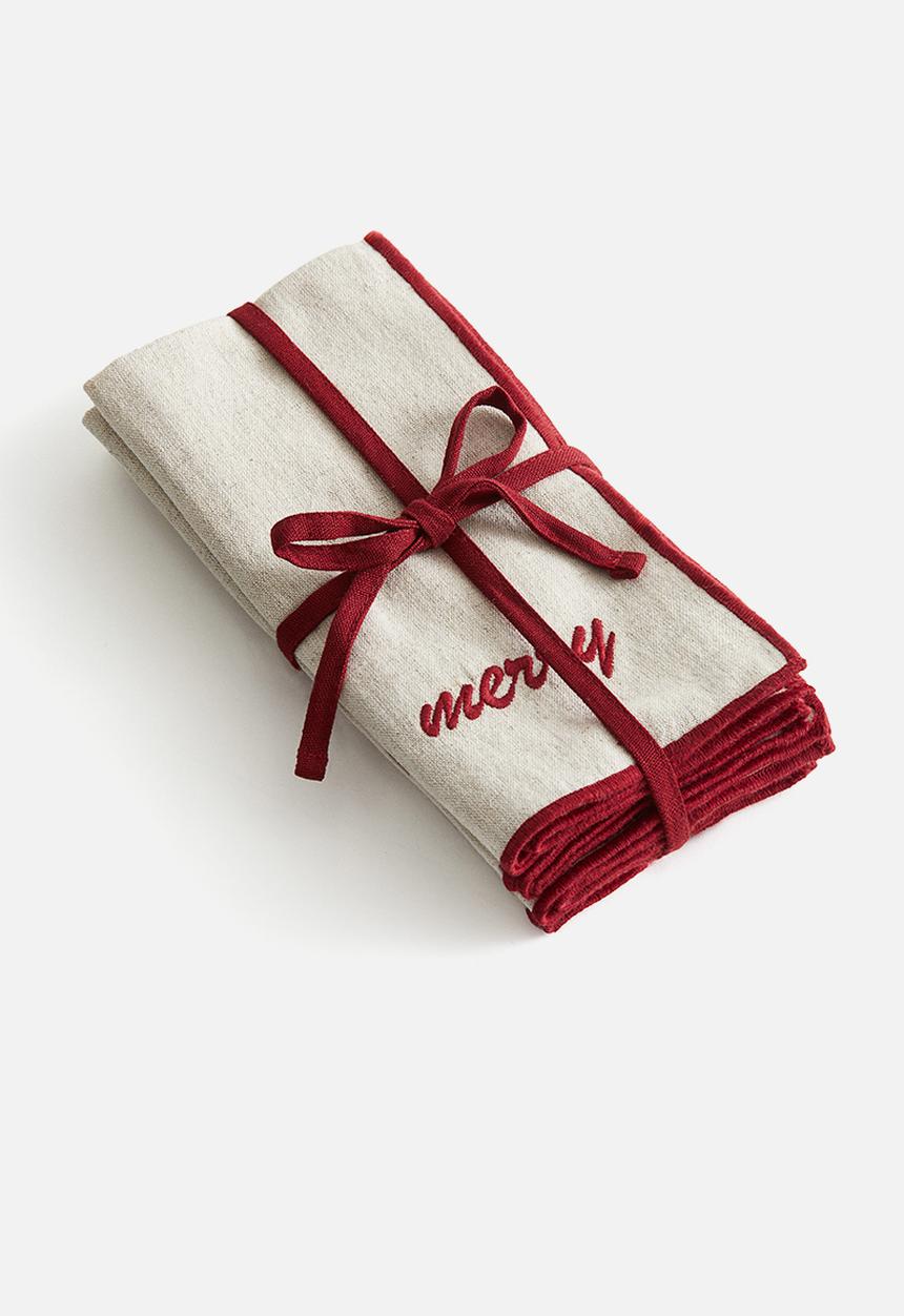 H&M - 4-Pack embroidered napkins - beige