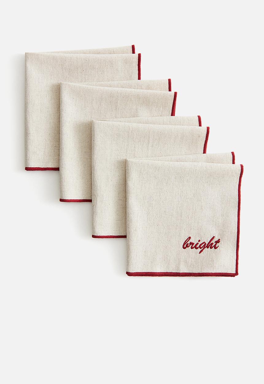 H&M - 4-Pack embroidered napkins - beige