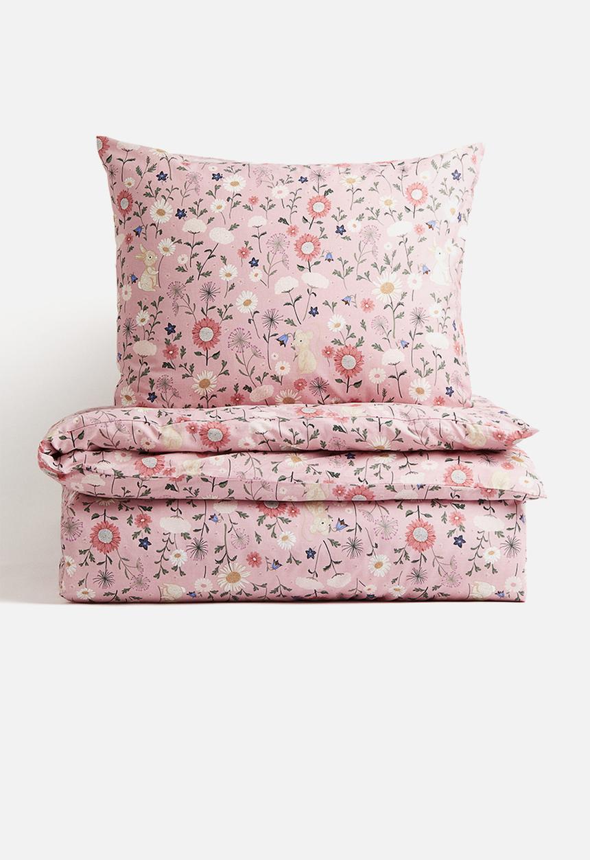 H&M - Patterned single duvet cover set - light pink patterned