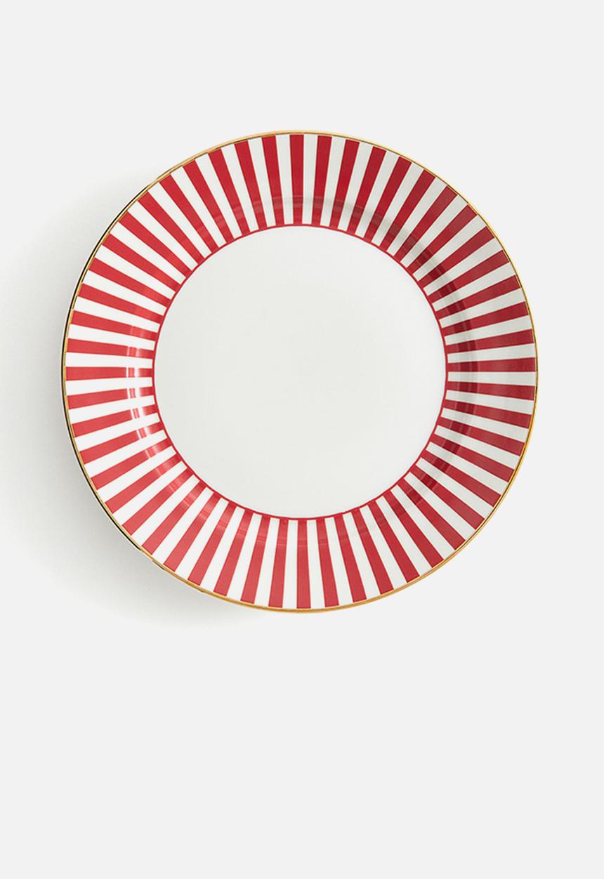 H&M - Porcelain medium plate - red & striped 