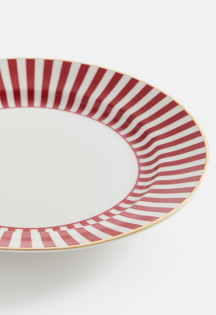 H&M - Porcelain medium plate - red & striped 