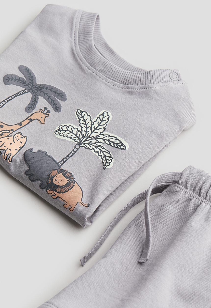 H&M - 2-Piece top and shorts set - grey animals
