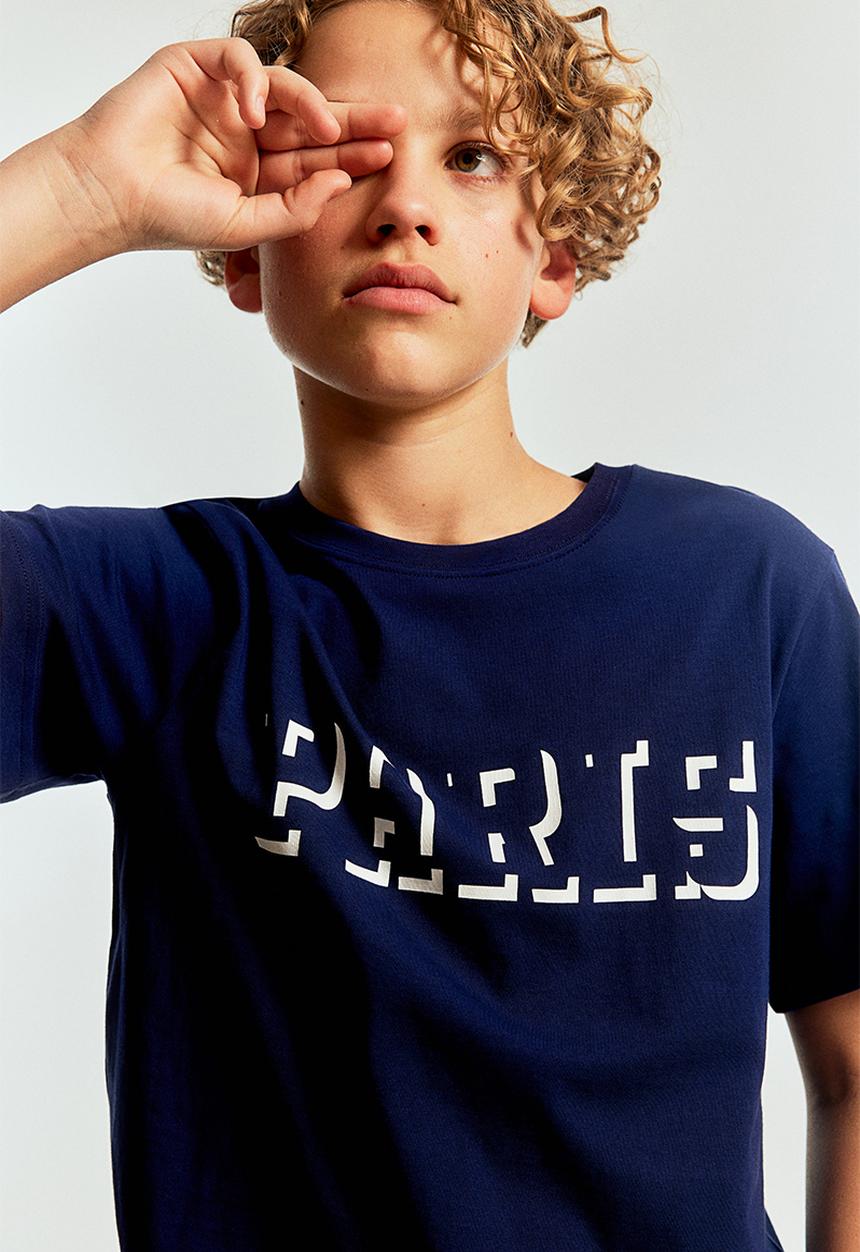 H&M - Printed cotton t-shirt - dark blue & paris