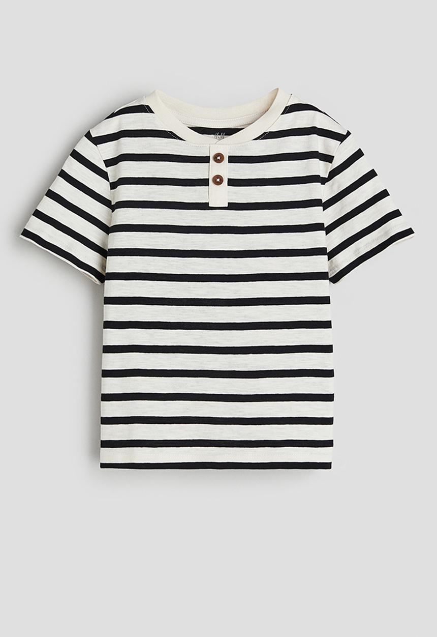 H&M - Cotton henley t-shirt - white & black striped