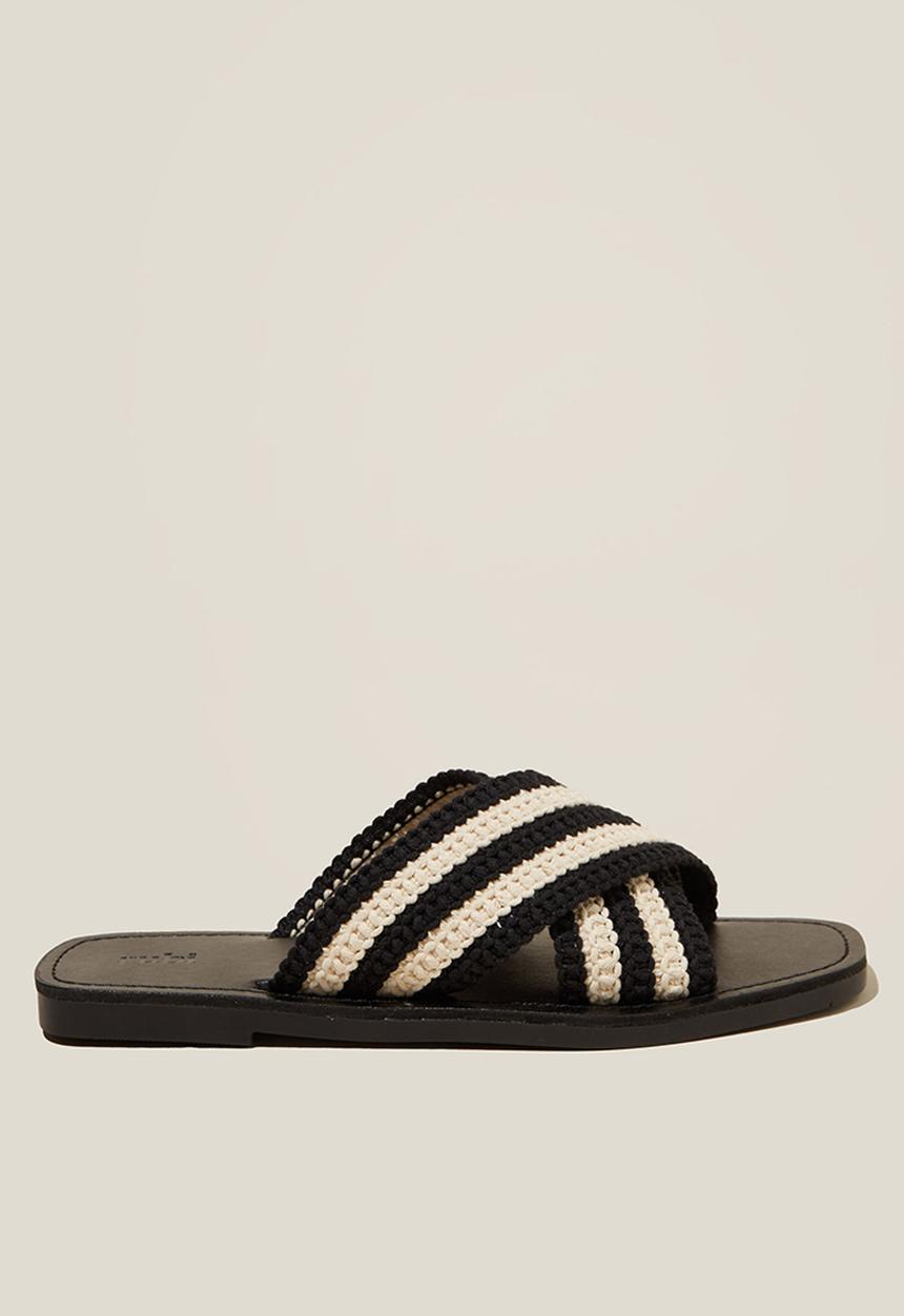 Cotton On - Bella Crossover Slide - Black/White Crochet