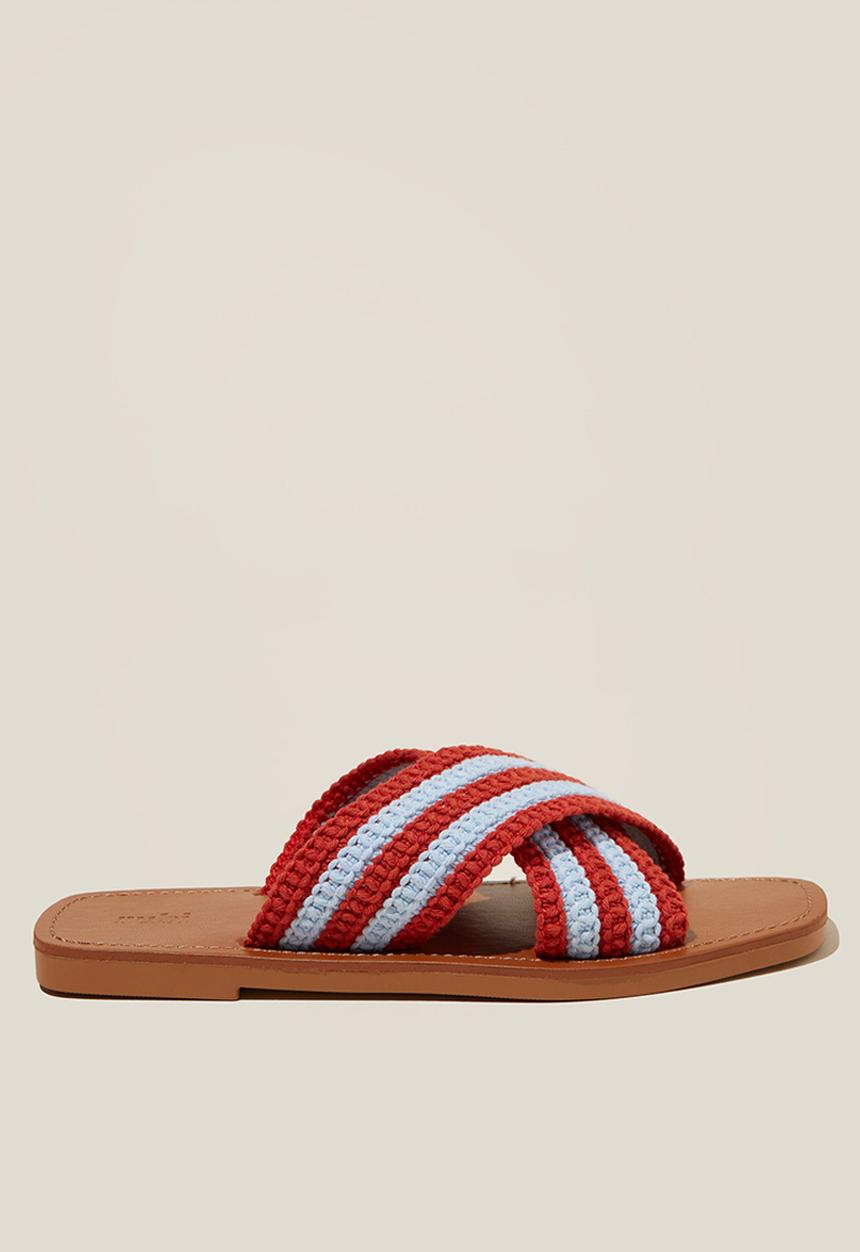 Cotton On - Bella Crossover Slide - Red/Blue Crochet