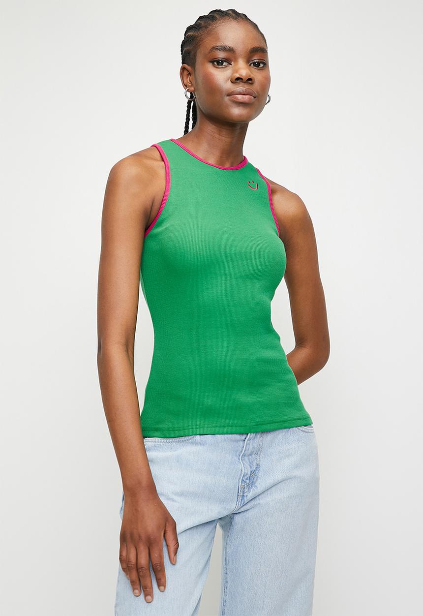 Me&B - Contrast Binding Rib Vest - Pink & green
