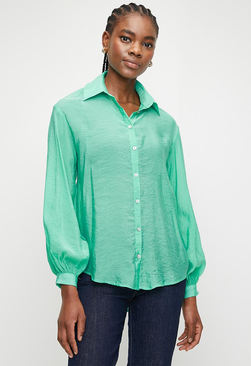 Me&B - The Sheer Bellow Sleeve Shirt  - Seafoam