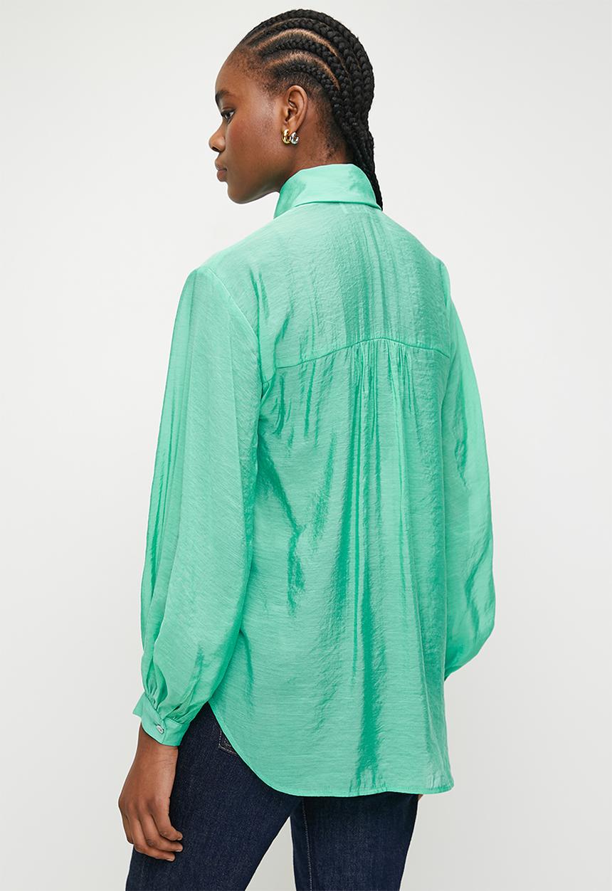 Me&B - The Sheer Bellow Sleeve Shirt  - Seafoam
