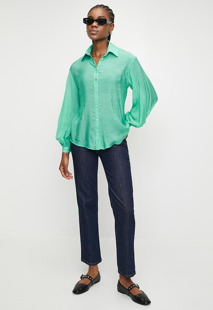 Me&B - The Sheer Bellow Sleeve Shirt  - Seafoam