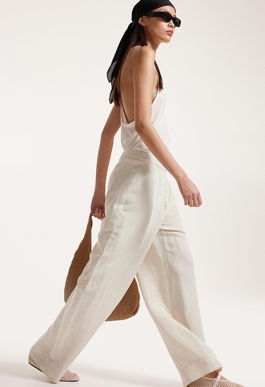 H&M - Linen-blend trousers - natural white