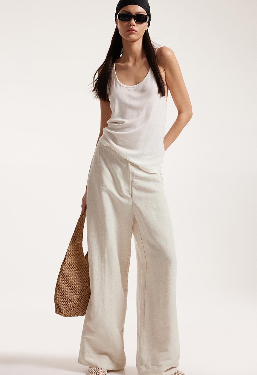 H&M - Linen-blend trousers - natural white