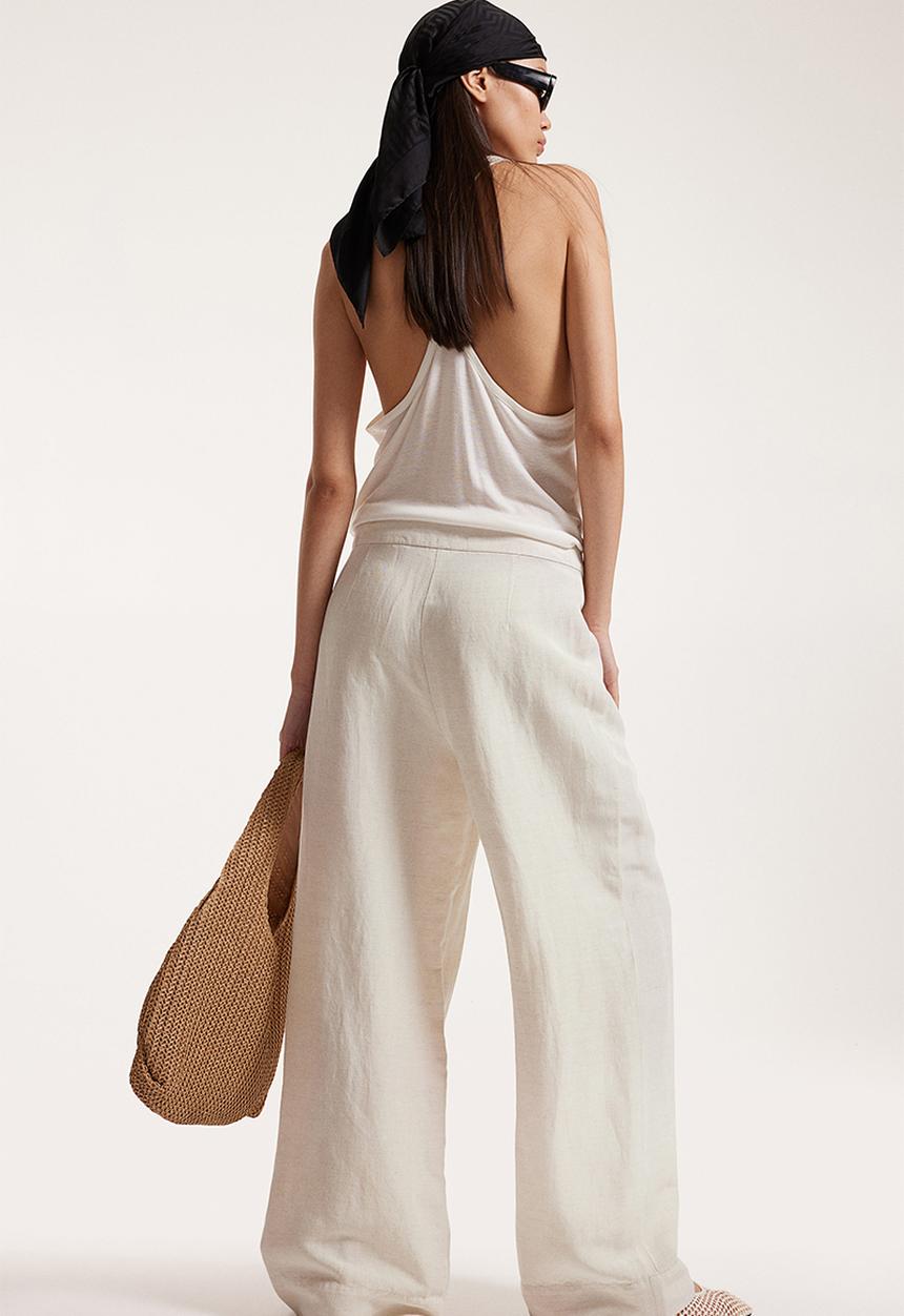 H&M - Linen-blend trousers - natural white