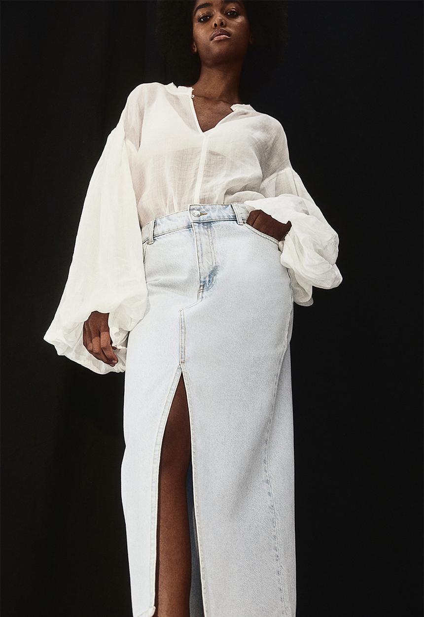 H&M - Midi denim skirt - light denim blue