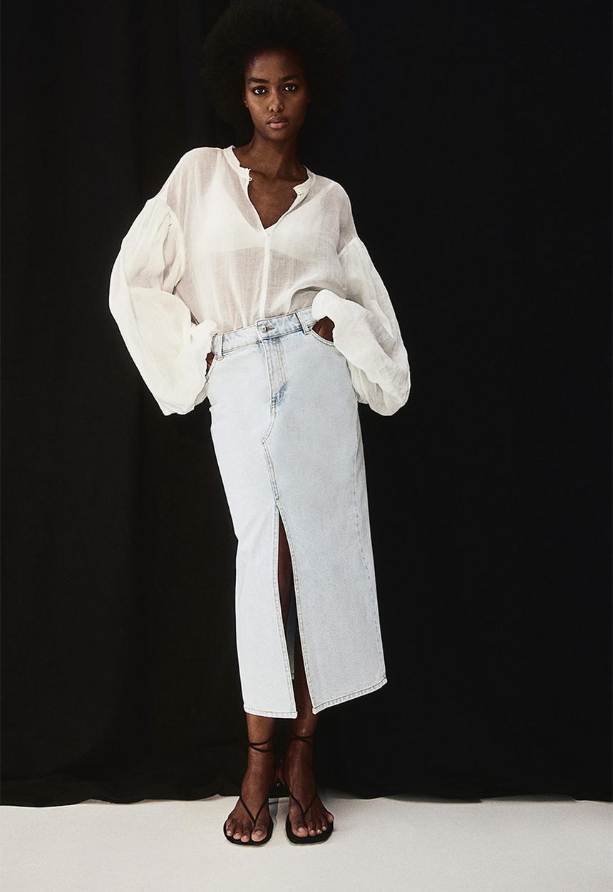 H&M - Midi denim skirt - light denim blue