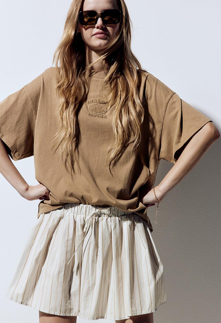 H&M - Voluminous mini skirt - natural white striped