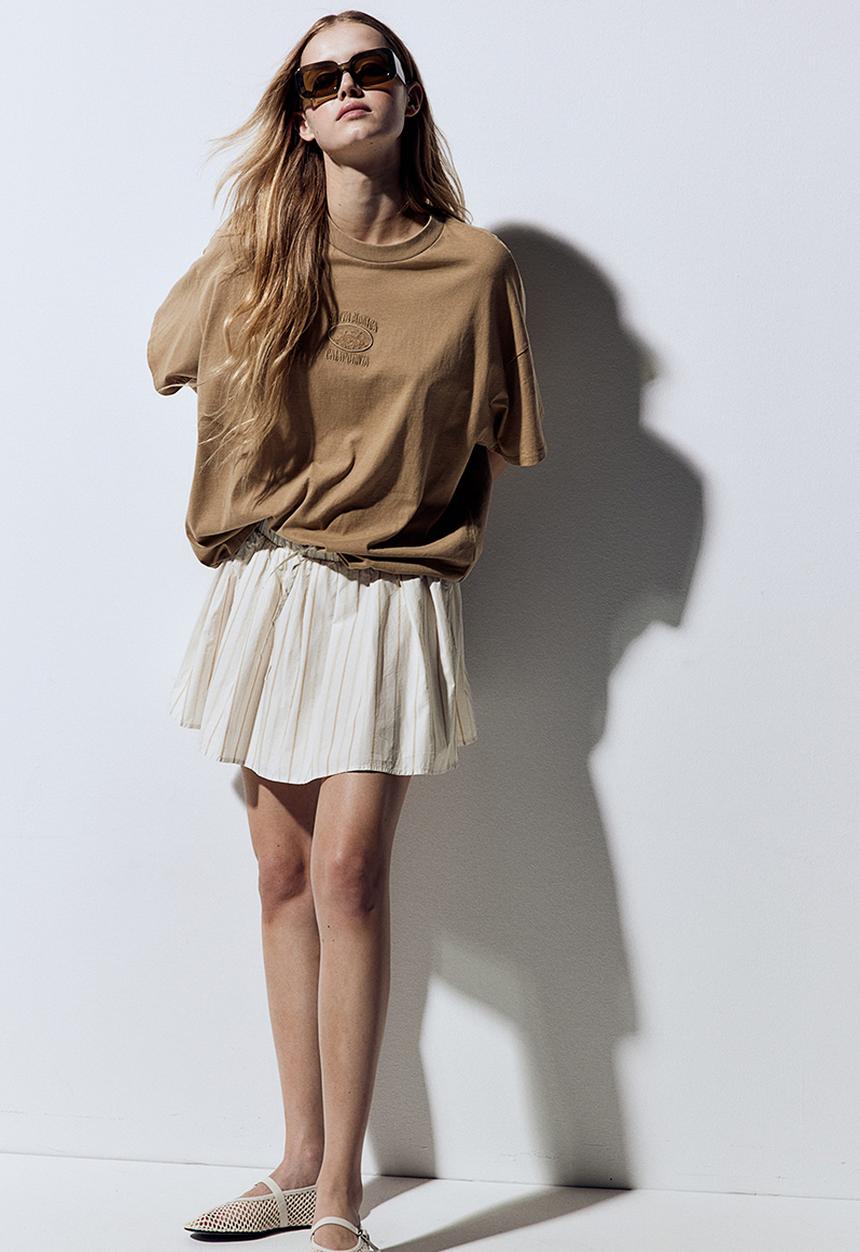 H&M - Voluminous mini skirt - natural white striped