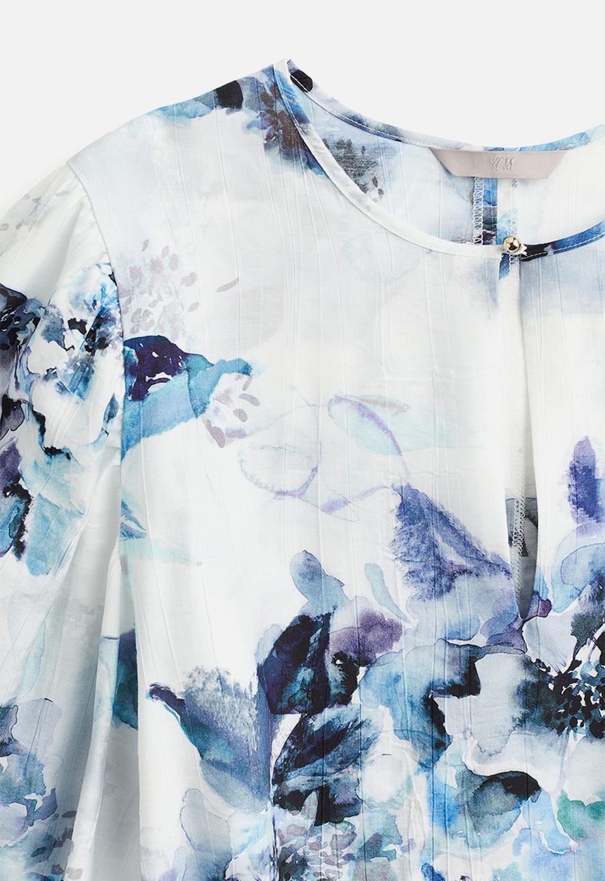 H&M - Tie-belt dress - white & blue floral 