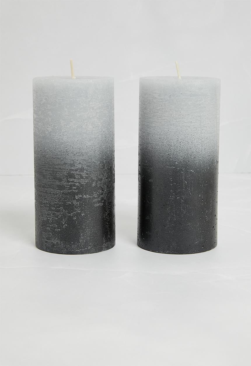 H&S - Dip dye pillar candle set of 2 - grey