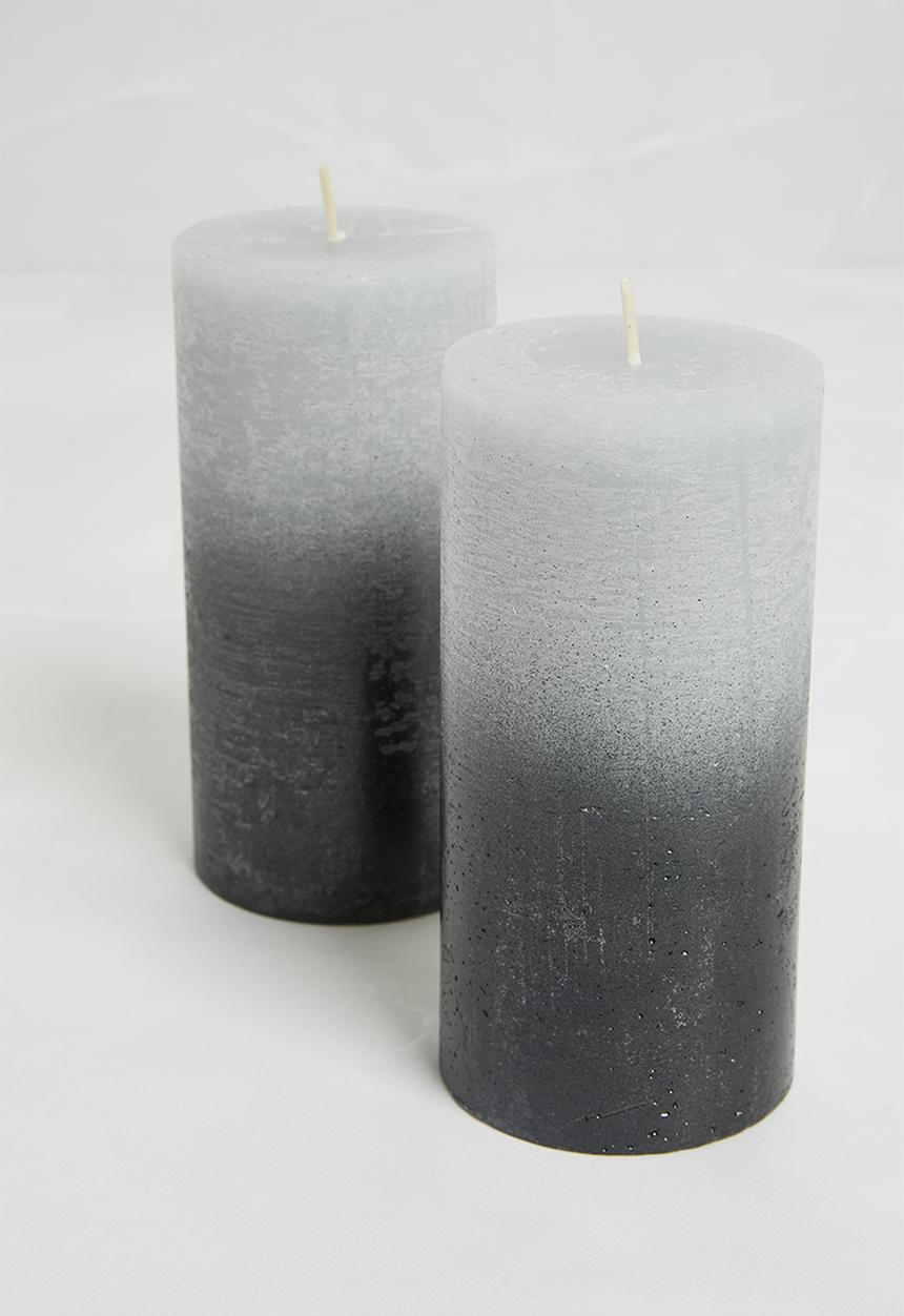 H&S - Dip dye pillar candle set of 2 - grey
