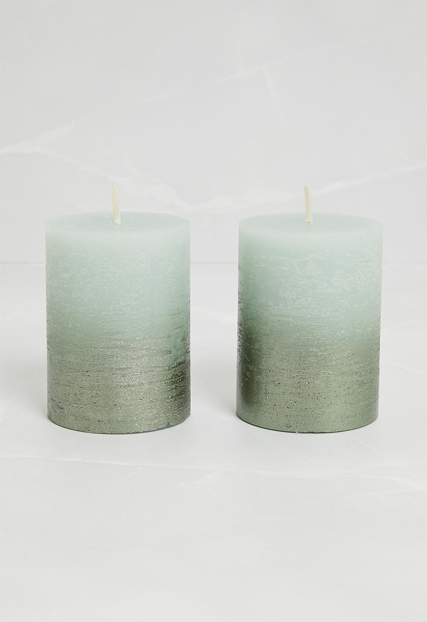 H&S - Dip dye pillar candle set of 2 - green
