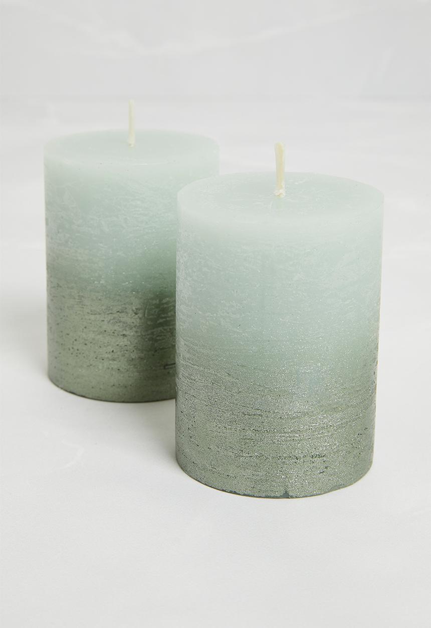 H&S - Dip dye pillar candle set of 2 - green