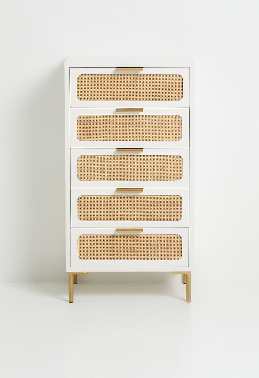 Sixth Floor - Theo rattan 5 drawer - Natural & white