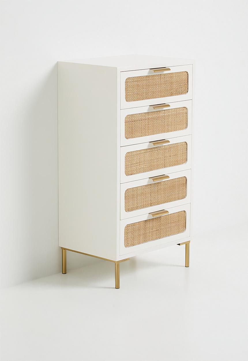 Sixth Floor - Theo rattan 5 drawer - Natural & white