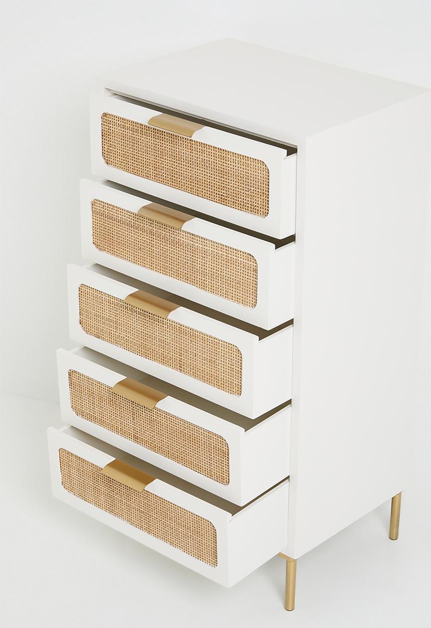 Sixth Floor - Theo rattan 5 drawer - Natural & white